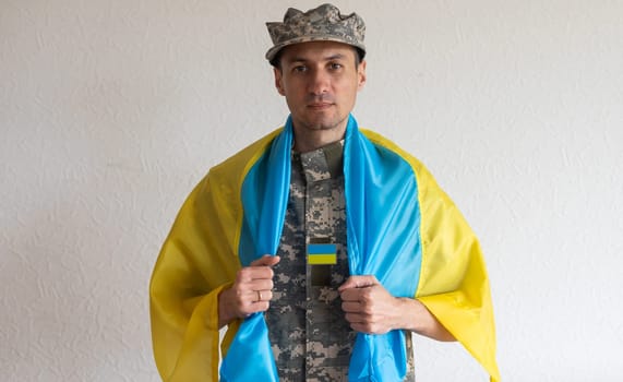 Portrait of a courageous Ukrainian military man, freedom concept.