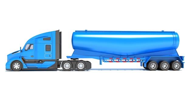 Truck with Tank Trailer 3D rendering model on white background