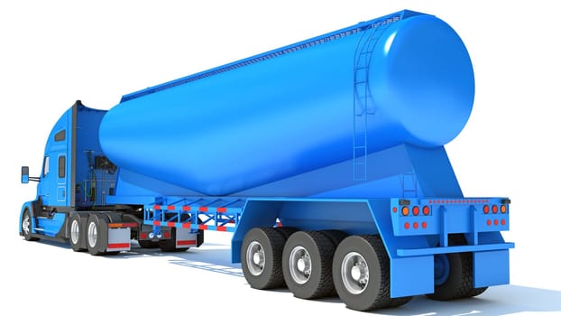 Truck with Tank Trailer 3D rendering model on white background