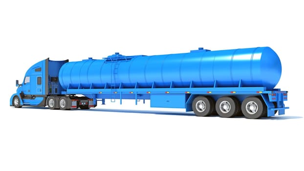 Truck with Tank Trailer 3D rendering model on white background