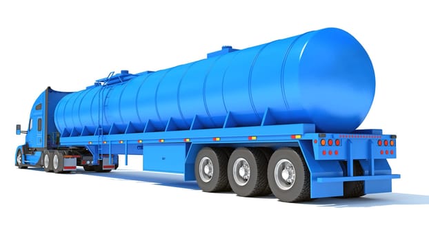 Truck with Tank Trailer 3D rendering model on white background