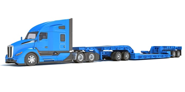 White Truck with Lowboy Trailer 3D rendering model