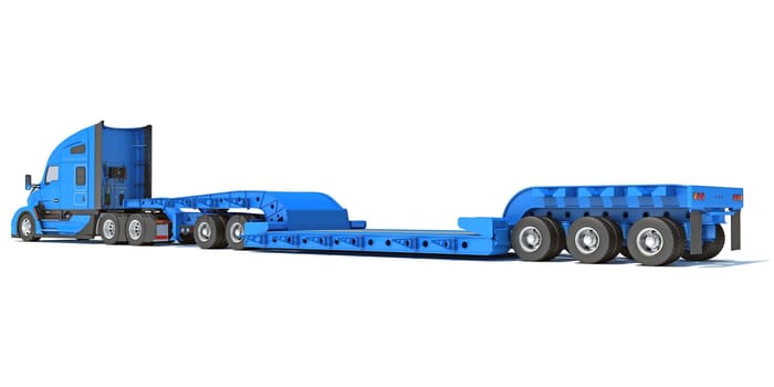 White Truck with Lowboy Trailer 3D rendering model