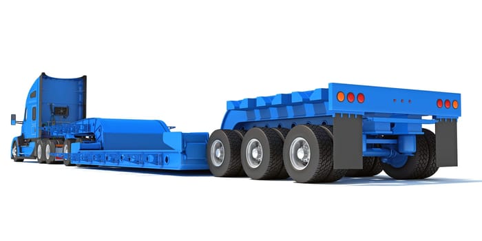 White Truck with Lowboy Trailer 3D rendering model