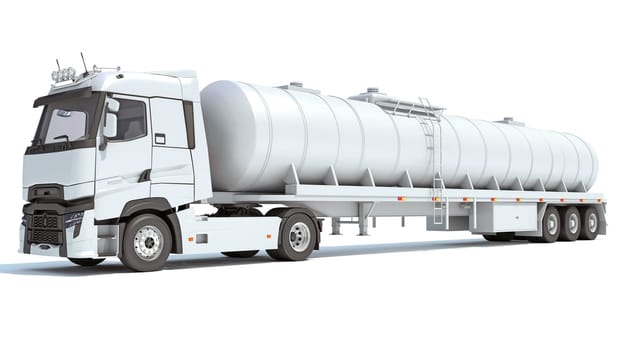 Truck with Tank Trailer 3D rendering model on white background