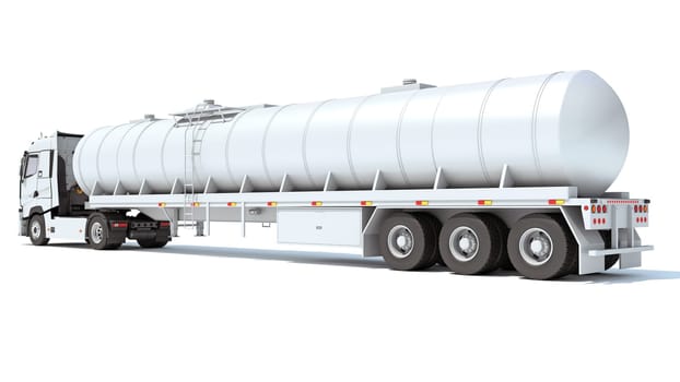 Truck with Tank Trailer 3D rendering model on white background