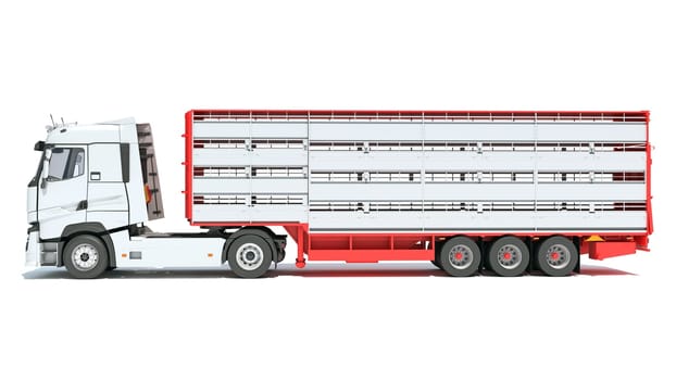 Truck with Animal Transporter Trailer 3D rendering model on white background