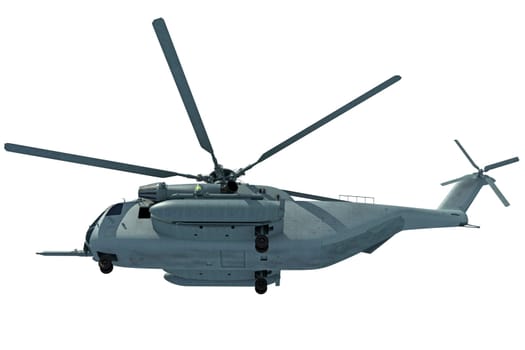 Military transport helicopter 3D rendering model on white background
