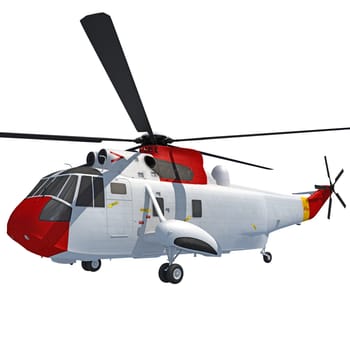 Helicopter 3D rendering model on white background