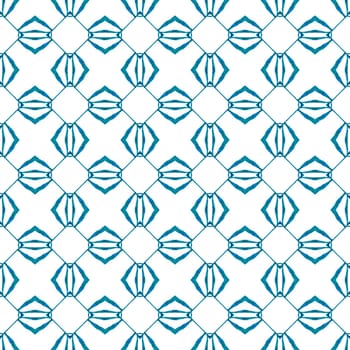 Textile ready divine print, swimwear fabric, wallpaper, wrapping. Blue comely boho chic summer design. Watercolor ikat repeating tile border. Ikat repeating swimwear design.