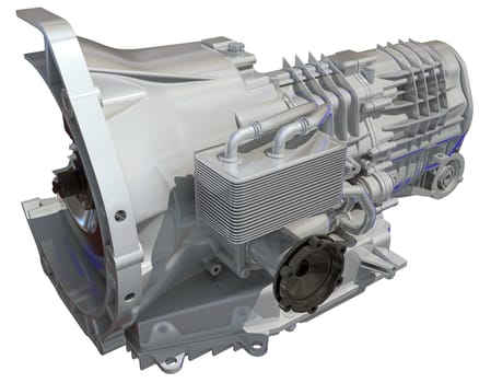 Car Transmission Cutaway 3D rendering model on white background