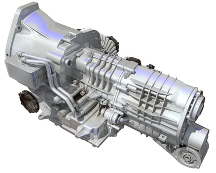 Car Transmission 3D rendering model Trans on white background