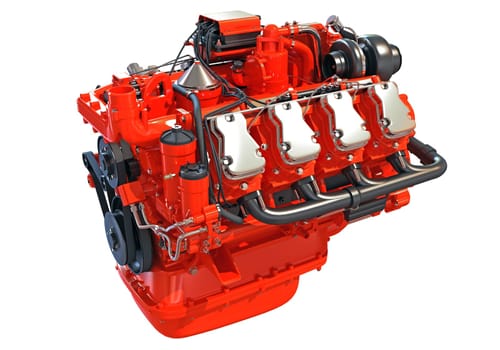 Car Engine 3D rendering model on white background