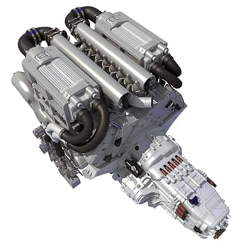 V16 Engine 3D rendering model on white background