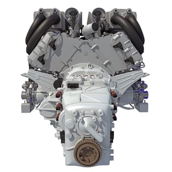 V16 Engine 3D rendering model on white background