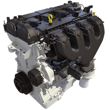 Car Engine 3D rendering model on white background