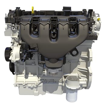 Car Engine 3D rendering model on white background