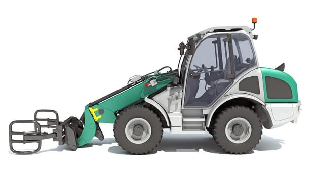 Telescopic Wheel Loader Telehandler Forklift 3D rendering model on white background