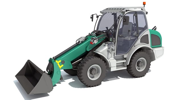 Telescopic Wheel Loader Telehandler Forklift 3D rendering model on white background