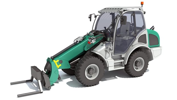 Telescopic Wheel Loader Telehandler Forklift 3D rendering model on white background