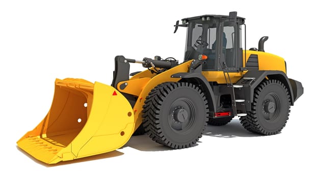 Wheel Loader heavy construction machinery 3D rendering model on white background