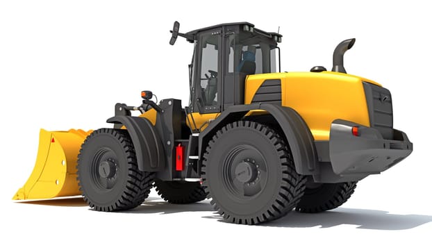 Wheel Loader heavy construction machinery 3D rendering model on white background