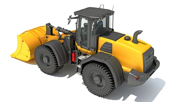 Wheel Loader heavy construction machinery 3D rendering model on white background