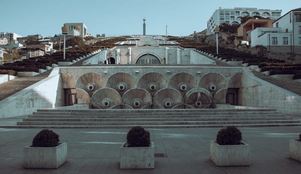 Yerevan cascade giant stairway in Armenia, modern architecture photo. One of the sightseeing of Yerevan city. High quality picture for wallpaper, travel blog