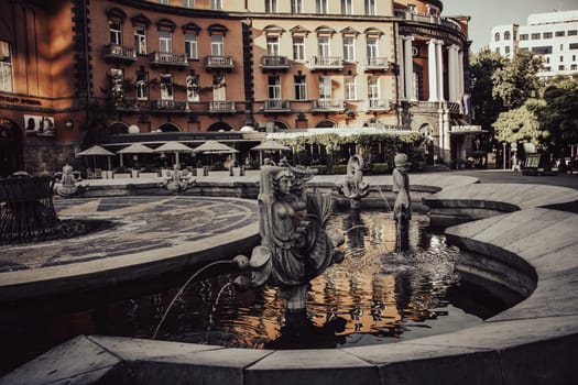 Old fountain with stone oriental statue of one of the streets of Yerevan. Magic country Armenia. District scene. High quality picture for magazine, article