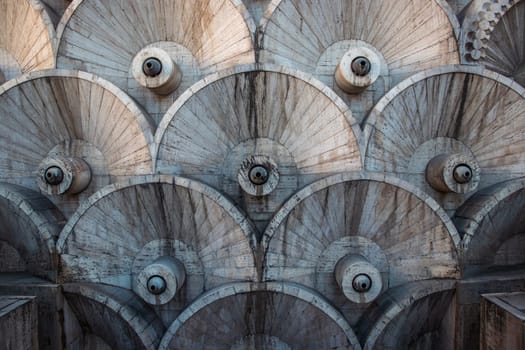 Modern fountain with the circular wheels form stones concept photo. Yerevan cascade giant stairway architecture. One of the sightseeing of caucasus city. High quality picture for wallpaper, travel blog