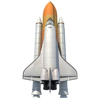 Space Shuttle on white background, spaceship 3D rendering model