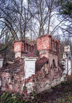 The tower of the old castle concept photo. Tower of medieval palace. Damaged tower view. Architectural detail of ruined building. Ukrainian moldings. High quality picture for wallpaper, travel blog.