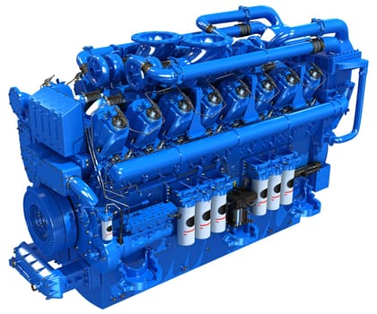 Industrial Diesel Engine 3D rendering model on white background