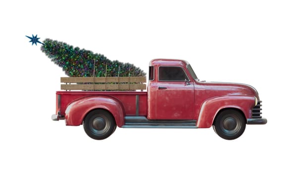 3d render Christmas pickup truck driving with alpha channel in 4k