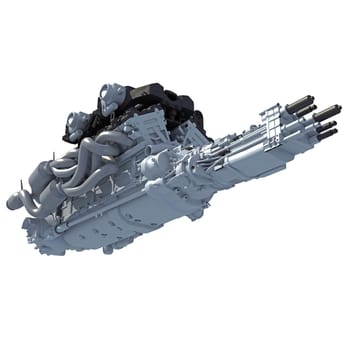 V12 Car Engine 3D rendering model on white background