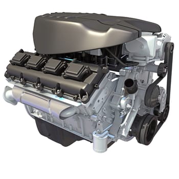 V8 Car Engine 3D rendering model on white background