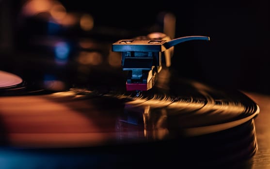 Classic vinyl record, turntable spin, analog sound, music concept. Celebrating retro vibes, vintage aesthetics. Macro dynamic motion. Iconic imagery. High quality