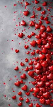 Valentine's Day background with red hearts. Vertical banner, voucher or greeting card for smartphone