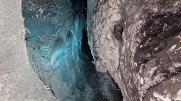 Vatnajokull icebergs blocks inside crevasse, arctic landscape and massive glaciers with blue icy rocks. Frozen nordic ice mass with cracked frosty texture, icelandic freezing cold scenery.