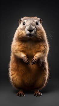 A close up of a groundhog - cute marmot isolated on black background