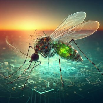 genetically modified macro closeup of nano robot engineered weapon mosquito in action concept design depopulation evil plan generative ai art