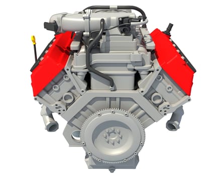 V8 Car Engine 3D rendering model on white background