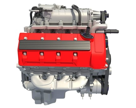 V8 Car Engine 3D rendering model on white background