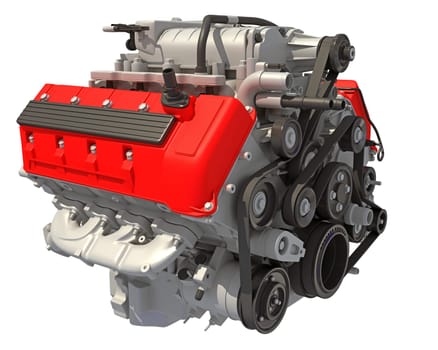 V8 Car Engine 3D rendering model on white background