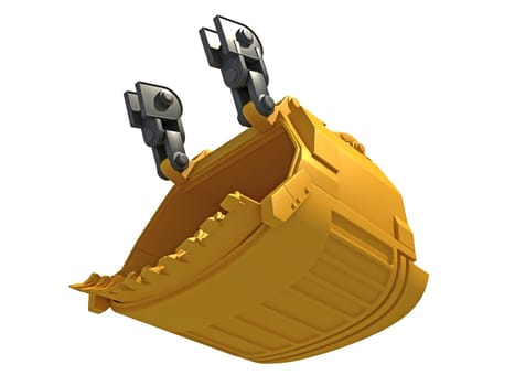 Excavator Bucket heavy construction machinery 3D rendering on white background