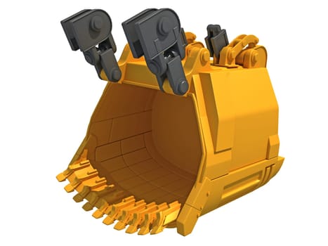 Excavator Bucket heavy construction machinery 3D rendering on white background