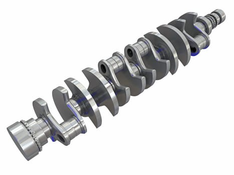 V12 Engine Crankshaft 3D rendering model on white background