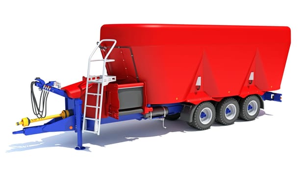 Trailed Feed Mixer farm equipment 3D rendering model on white background