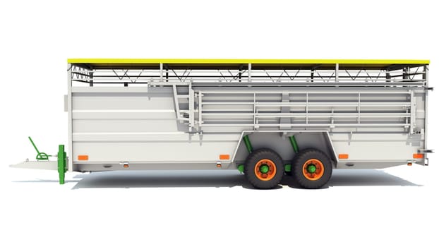 Cattle Animal Transporter Trailer 3D rendering model on white background