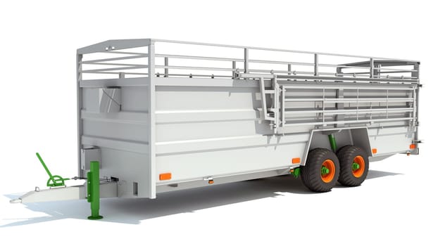 Cattle Animal Transporter Trailer 3D rendering model on white background
